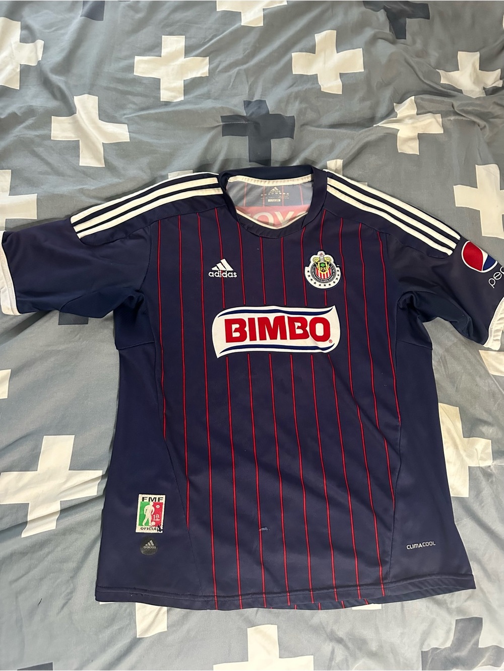 Adidas Chivas Jersey Navy Jersey with Red Pinstripes and Badge